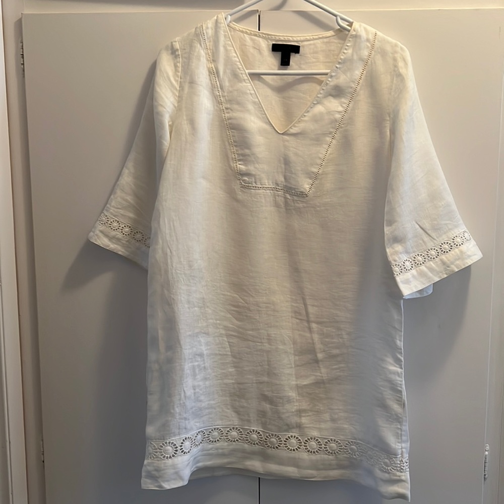 JCREW Linen Eyelet Tunic - Beach cover up - white - size XXS